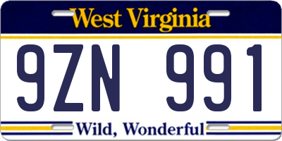 WV license plate 9ZN991