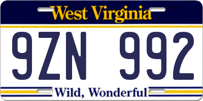 WV license plate 9ZN992