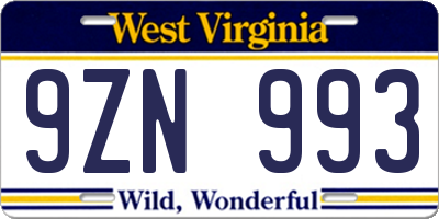 WV license plate 9ZN993