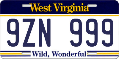WV license plate 9ZN999