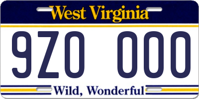 WV license plate 9ZO000
