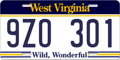 WV license plate 9ZO301