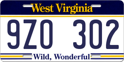WV license plate 9ZO302