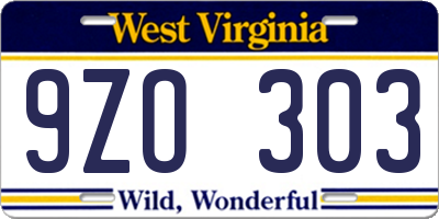 WV license plate 9ZO303