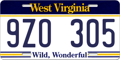 WV license plate 9ZO305