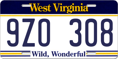 WV license plate 9ZO308