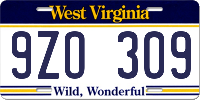 WV license plate 9ZO309