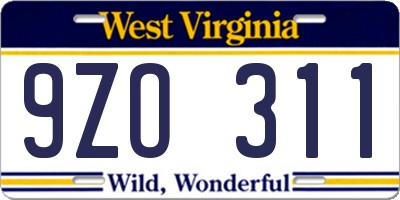 WV license plate 9ZO311