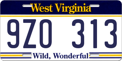WV license plate 9ZO313