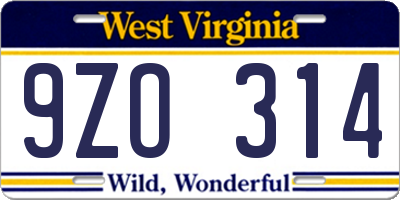 WV license plate 9ZO314