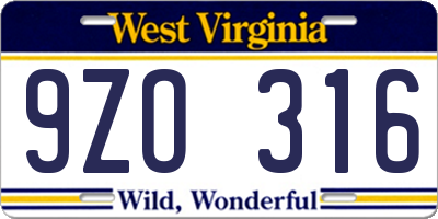 WV license plate 9ZO316
