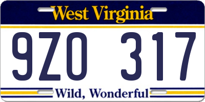 WV license plate 9ZO317
