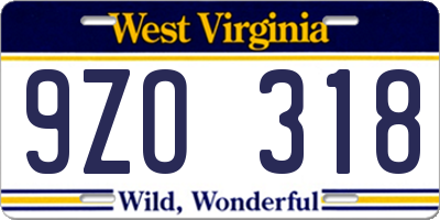 WV license plate 9ZO318