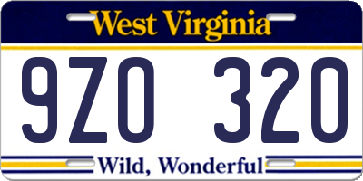 WV license plate 9ZO320