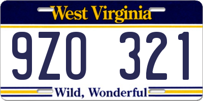 WV license plate 9ZO321