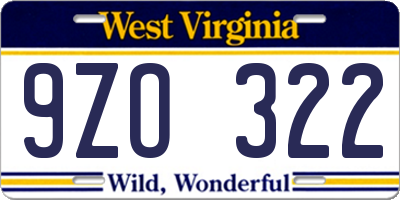 WV license plate 9ZO322