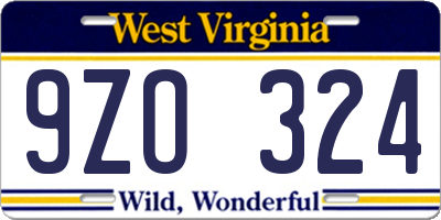 WV license plate 9ZO324