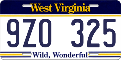 WV license plate 9ZO325