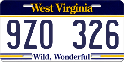 WV license plate 9ZO326