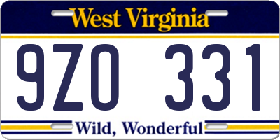 WV license plate 9ZO331