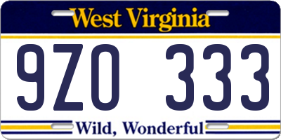 WV license plate 9ZO333