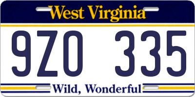WV license plate 9ZO335
