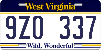 WV license plate 9ZO337