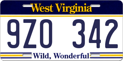 WV license plate 9ZO342