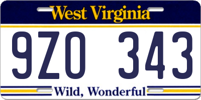 WV license plate 9ZO343