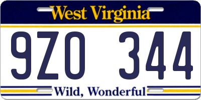 WV license plate 9ZO344