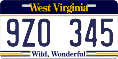 WV license plate 9ZO345