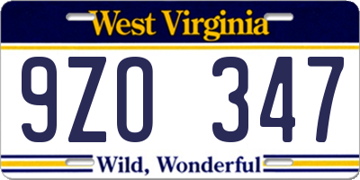 WV license plate 9ZO347