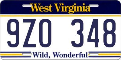 WV license plate 9ZO348