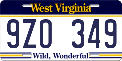 WV license plate 9ZO349