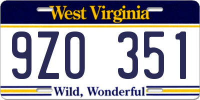 WV license plate 9ZO351