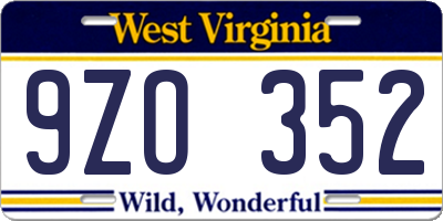 WV license plate 9ZO352
