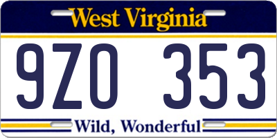 WV license plate 9ZO353