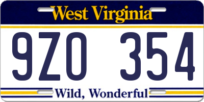 WV license plate 9ZO354