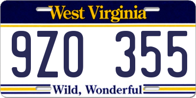WV license plate 9ZO355