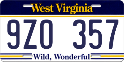 WV license plate 9ZO357