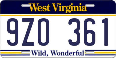 WV license plate 9ZO361