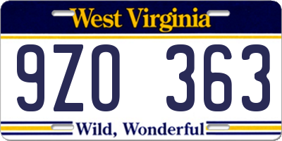 WV license plate 9ZO363