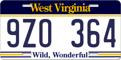 WV license plate 9ZO364