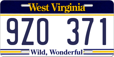 WV license plate 9ZO371