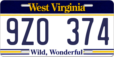 WV license plate 9ZO374