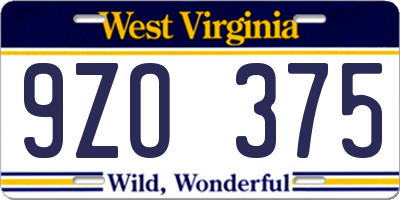 WV license plate 9ZO375