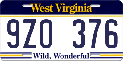WV license plate 9ZO376