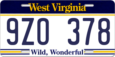 WV license plate 9ZO378