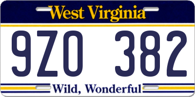WV license plate 9ZO382