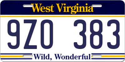WV license plate 9ZO383